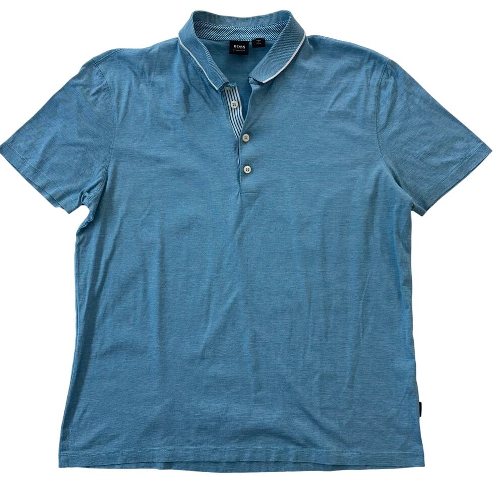 Boss Hugo Boss Light  Blue Polo Regular Fit Small Stripe Sz XL (Runs like Large)